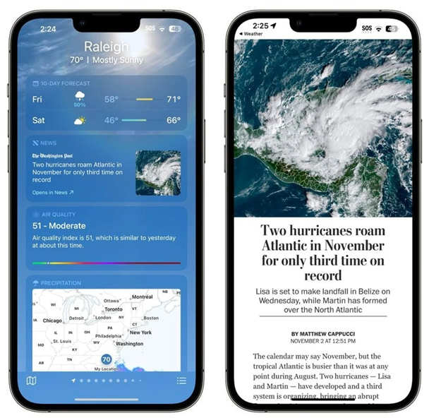 阳城苹果14维修分享iPhone 14手机如何看天气时顺带看新闻 