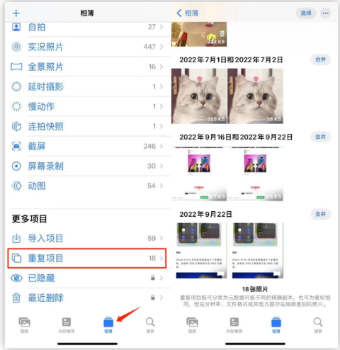 阳城苹果手机维修分享iOS 16 中相册重复项目功能使用方法 